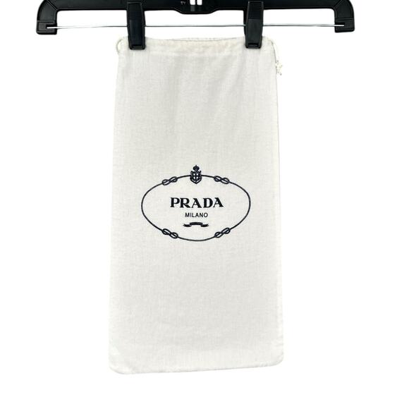 Prada Milano White 100% Cotton Dust Bag Drawstring Black Logo Designer - Picture 1 of 6